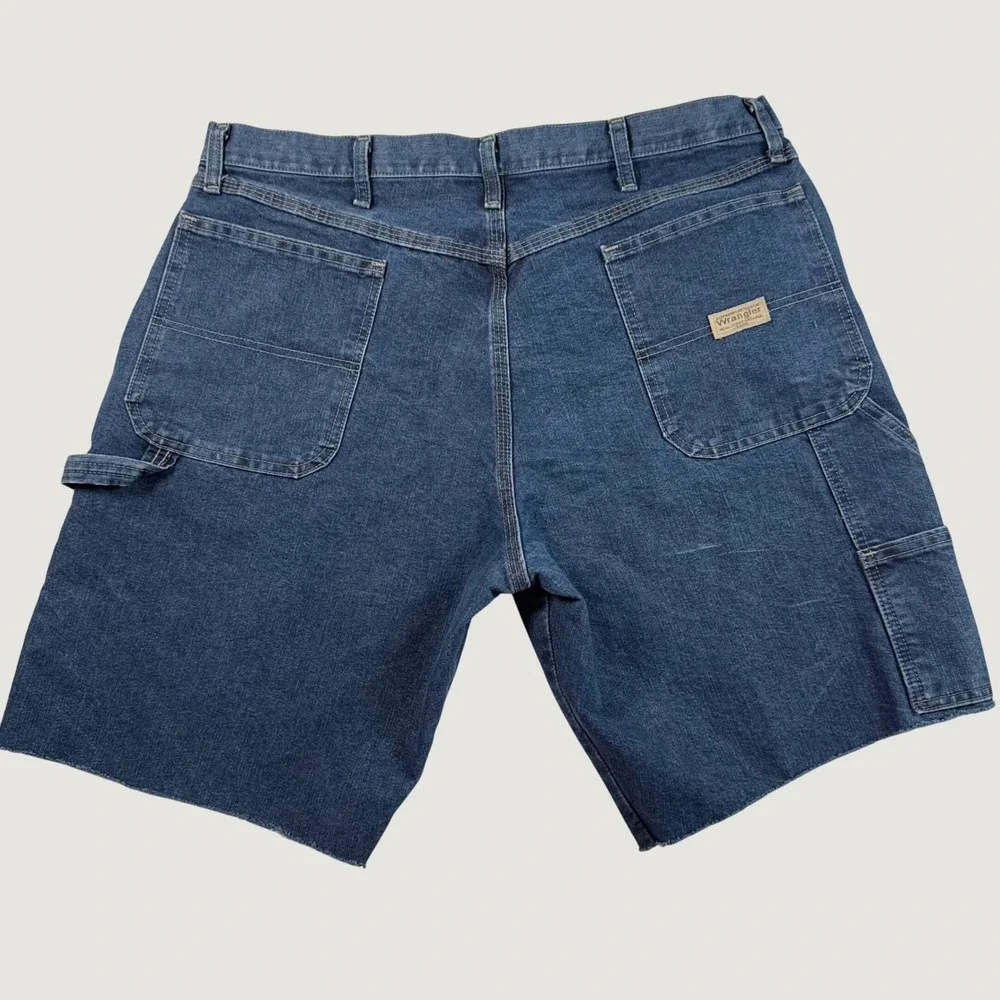 Wrangler Mens Dark Wash Denim Cut Off Carpenter Cargo Shorts 36 Waist